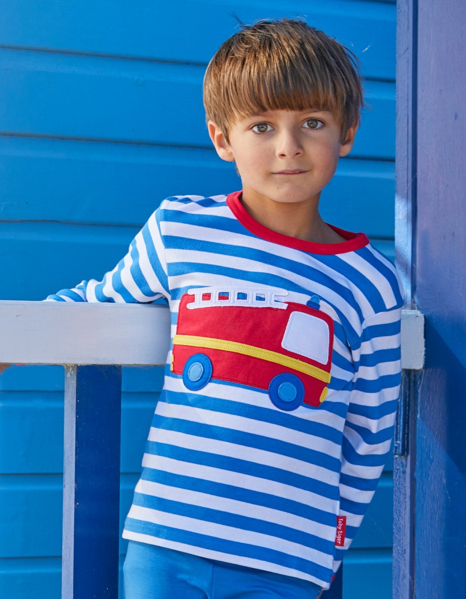 Organic Fire Engine Applique Long Sleeved T Shirt