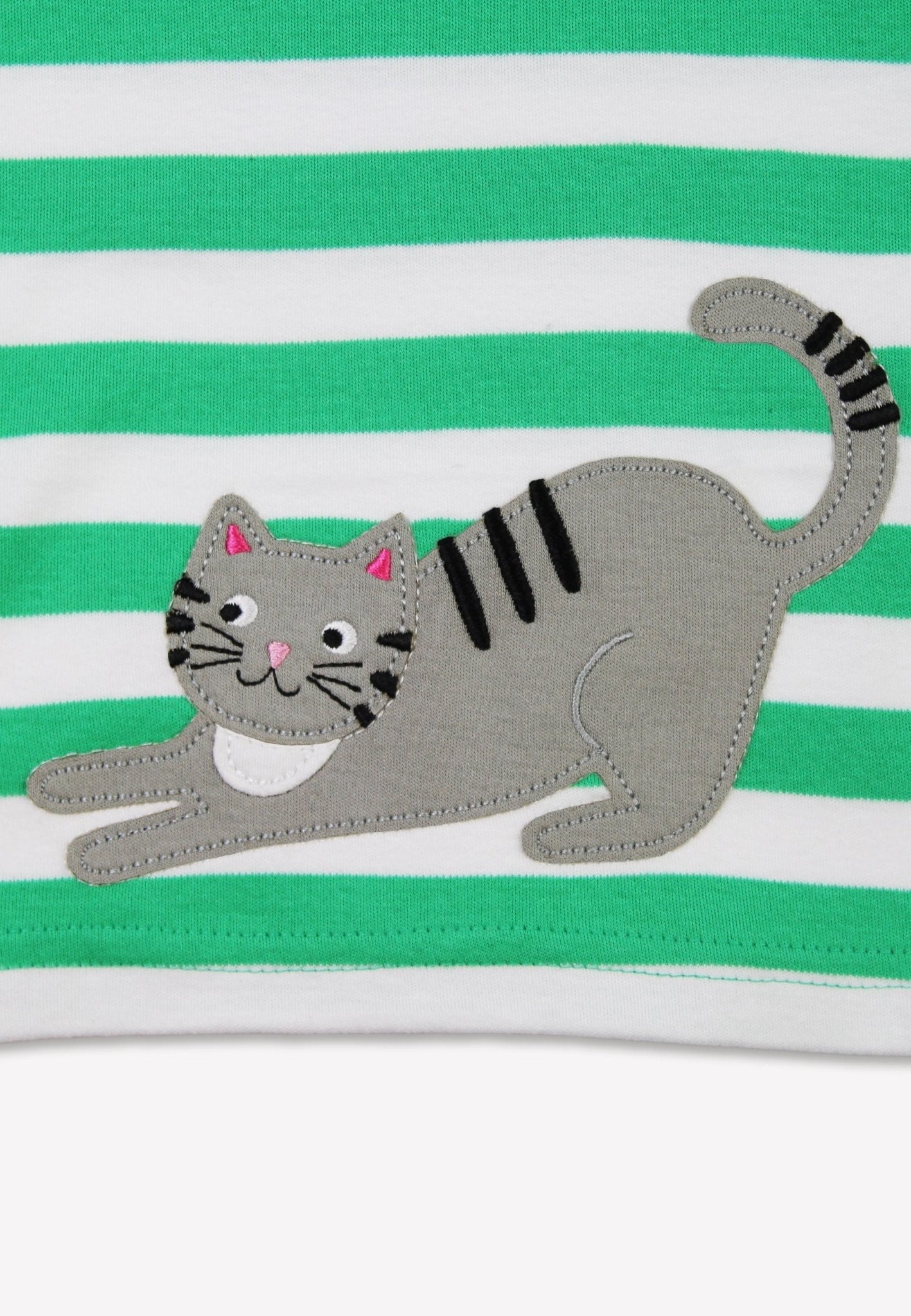 Organic Green Kitten Applique Long Sleeved T Shirt for Kids