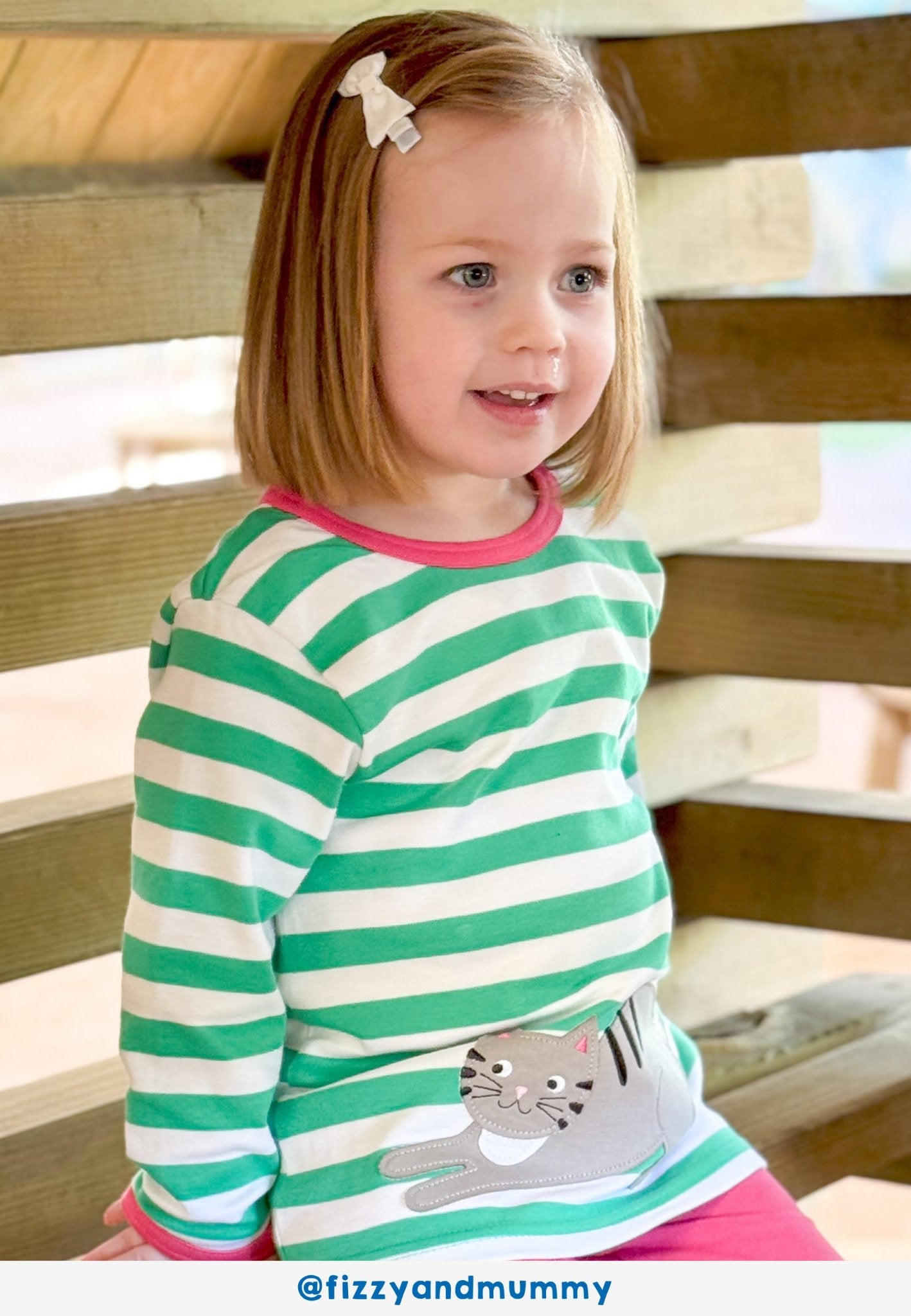 Organic Green Kitten Applique Long Sleeved T Shirt for Kids