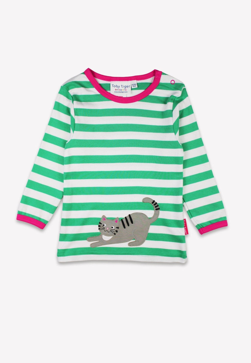 Organic Green Kitten Applique Long Sleeved T Shirt for Kids