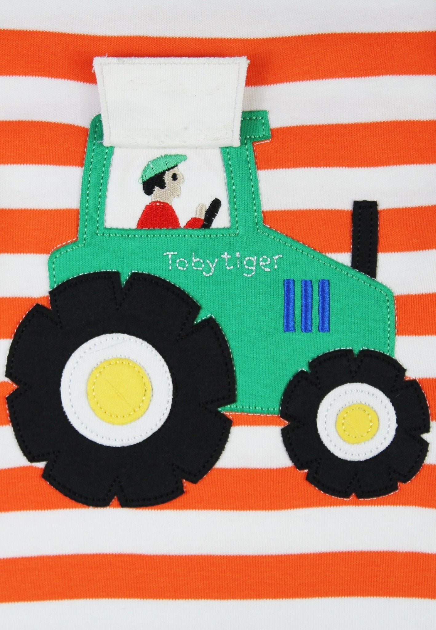 Organic Orange Tractor Applique Long Sleeved T Shirt