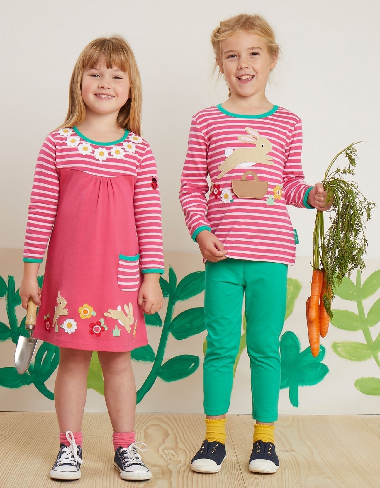 Organic Leaping Bunny Applique Long Sleeved T Shirt
