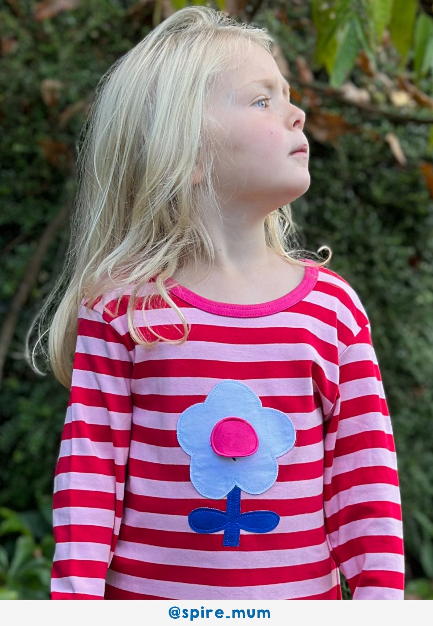 Organic Pink Flower Applique Long Sleeved T Shirt