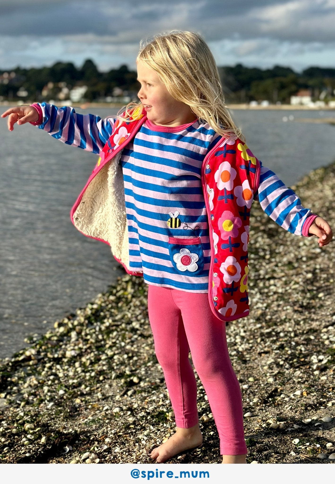 Organic Striped Daisy Applique Long Sleeved T Shirt
