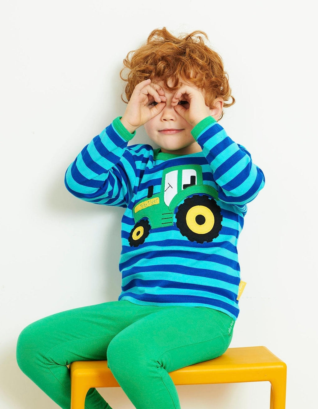 Organic Tractor Applique Long Sleeved T Shirt for Kids
