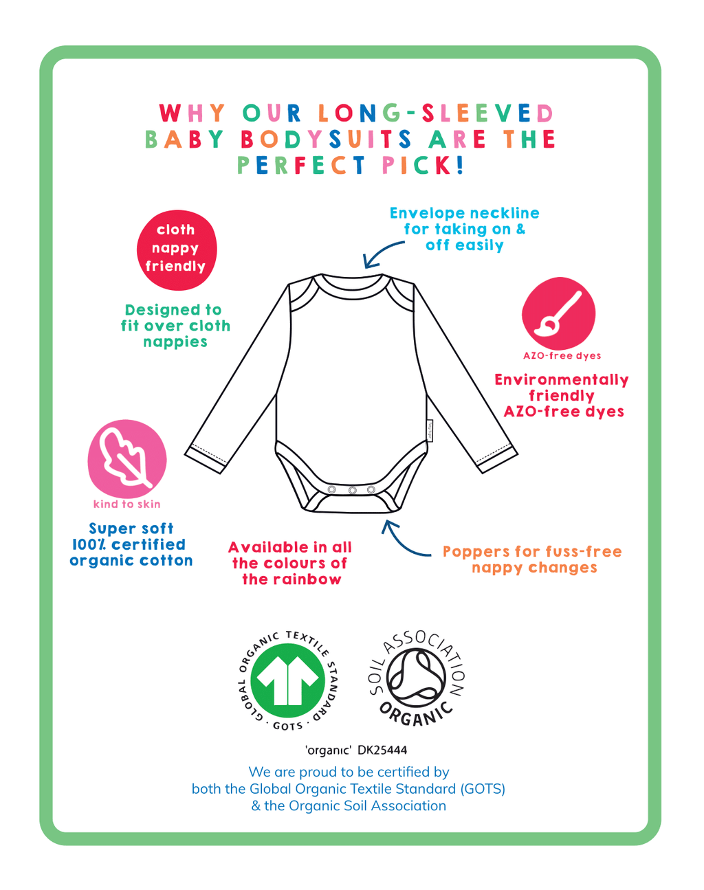 Organic Pink Long Sleeve Baby Bodysuit