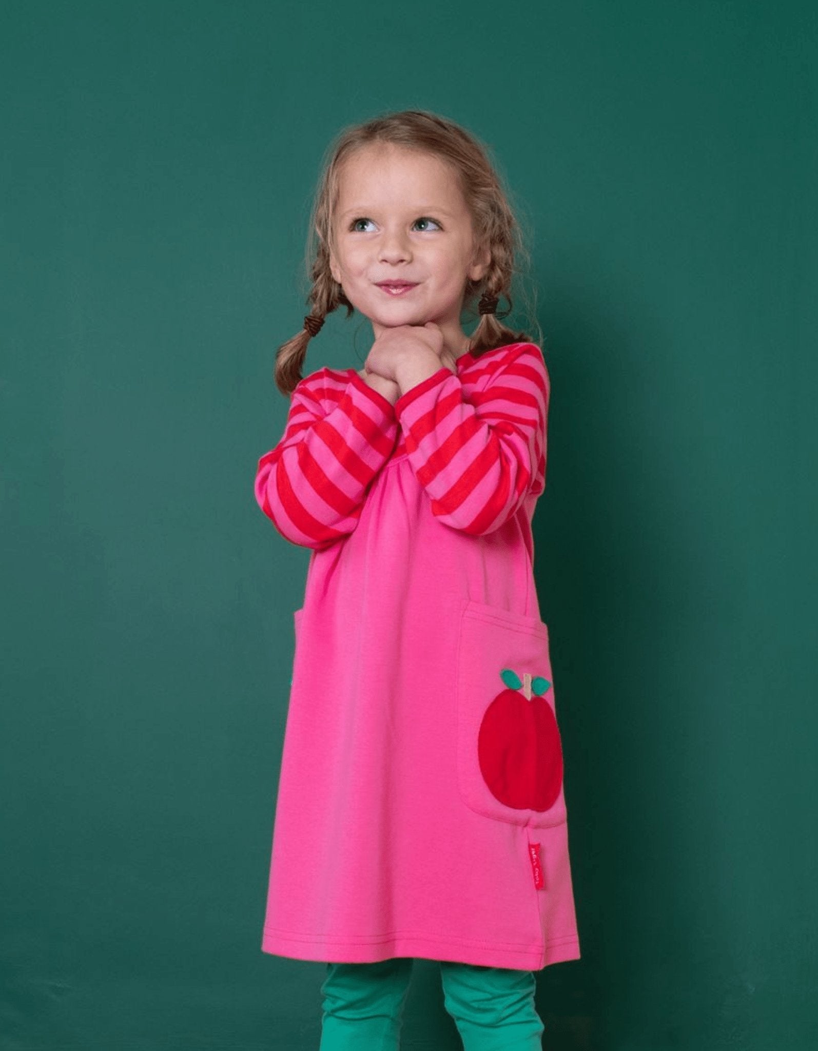 Organic Apple Applique Long Sleeved Dress for Kids
