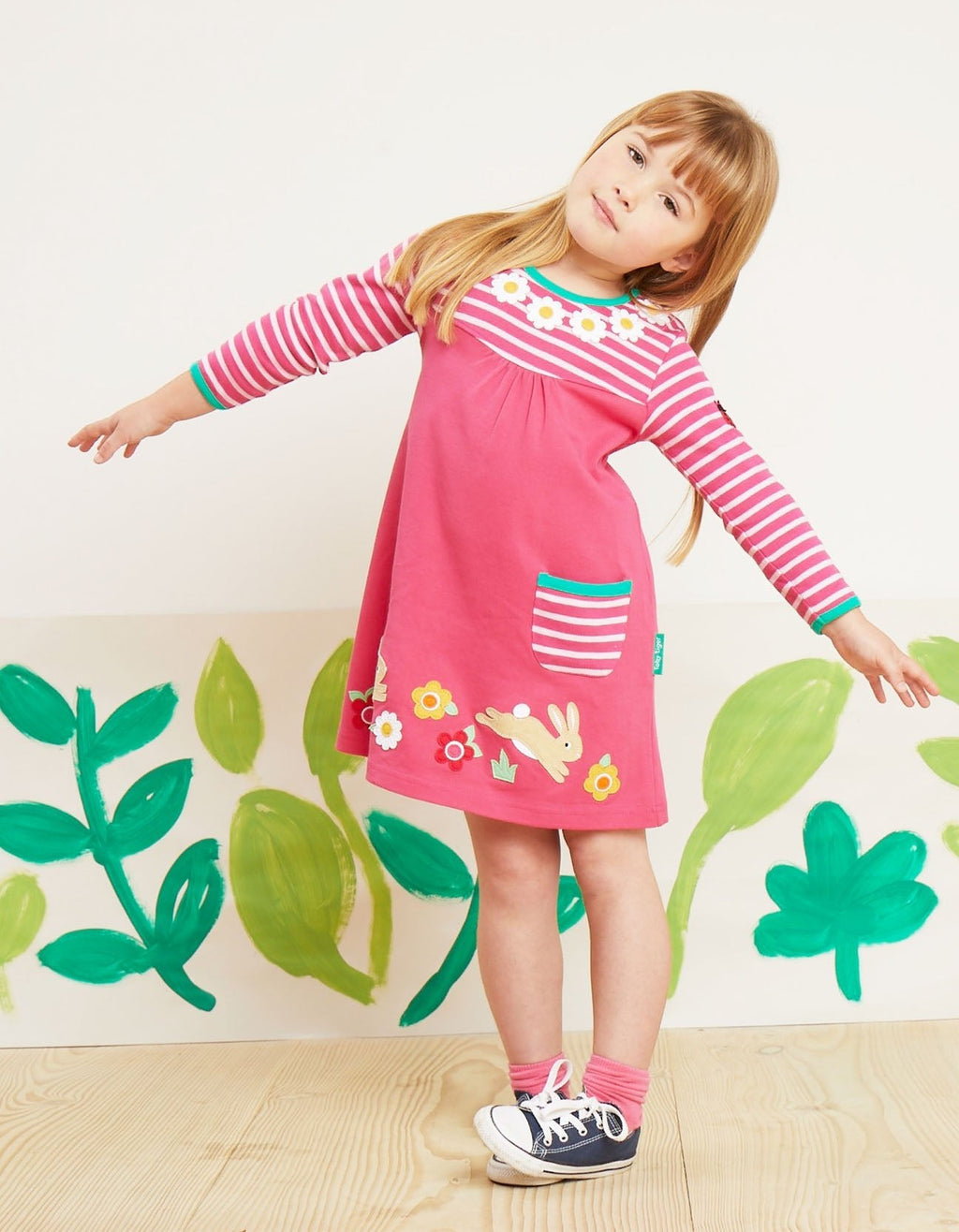 Organic Leaping Bunny Applique T-Shirt Dress