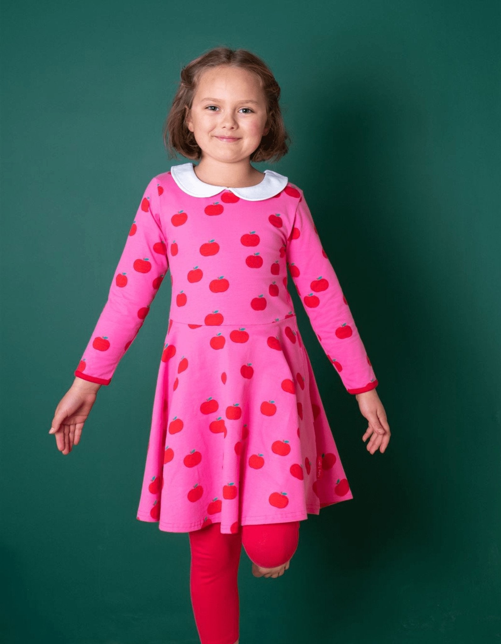 Organic Apple Print Long Sleeved Skater Dress for Kids