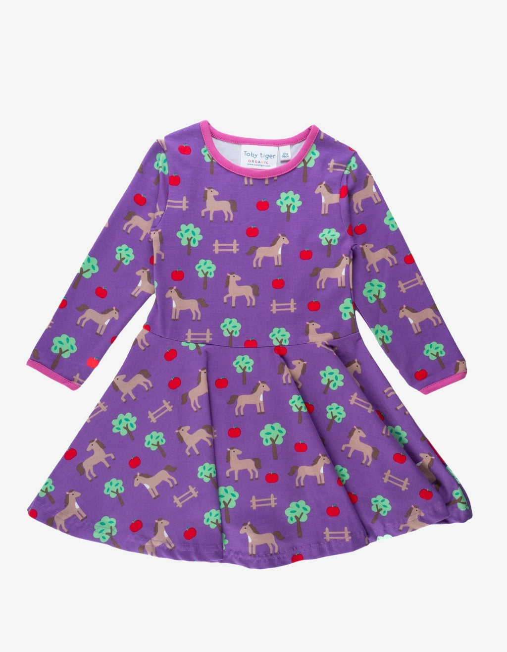 Organic Horse Print Long Sleeved Skater Dress for Kids
