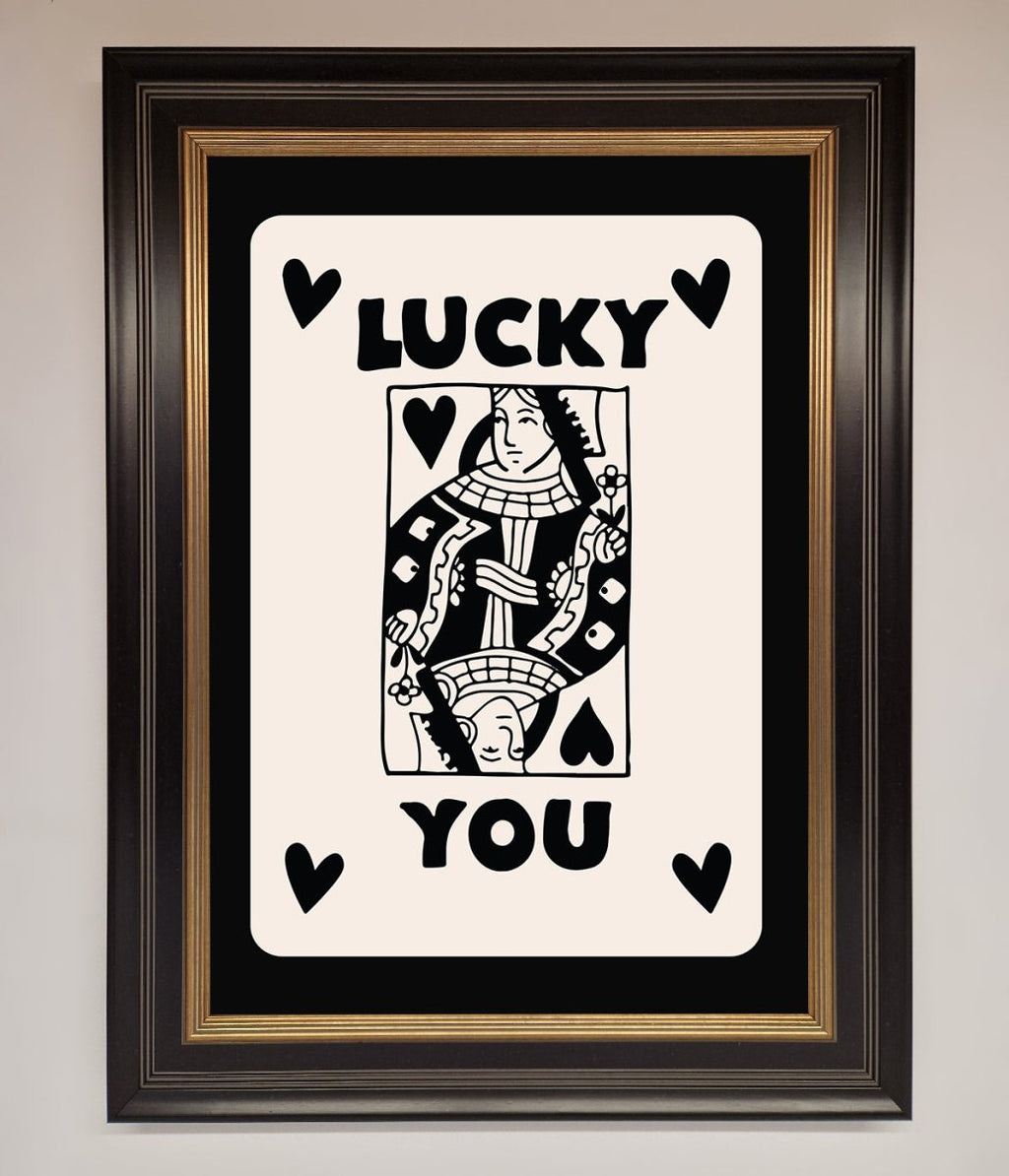 Lucky You Beige Black Framed Print