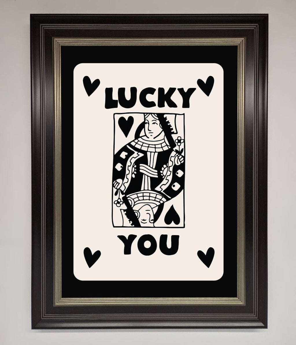 Lucky You Beige Black Framed Print