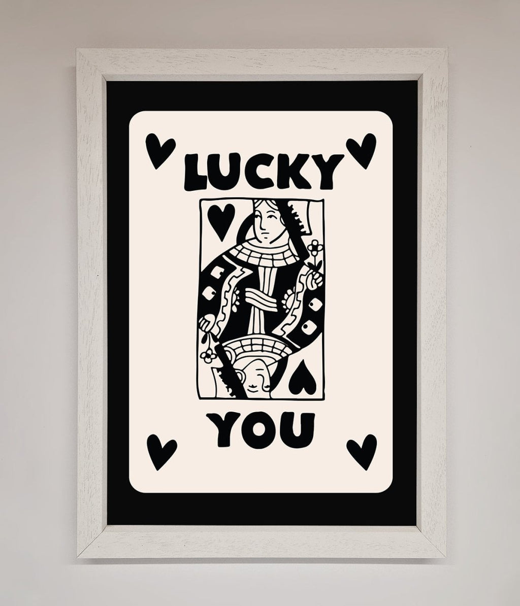 Lucky You Beige Black Framed Print