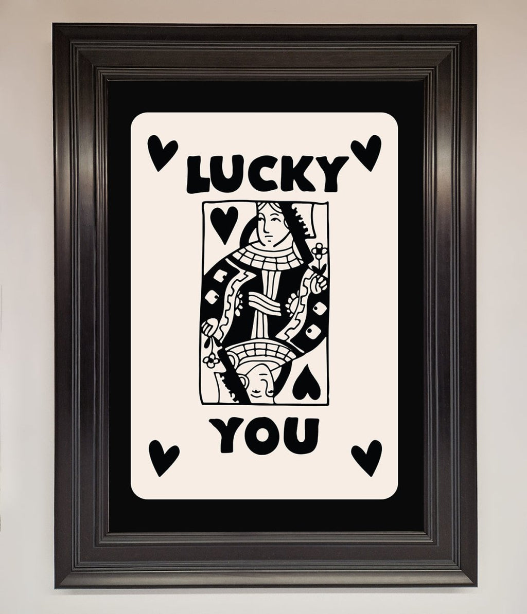 Lucky You Beige Black Framed Print