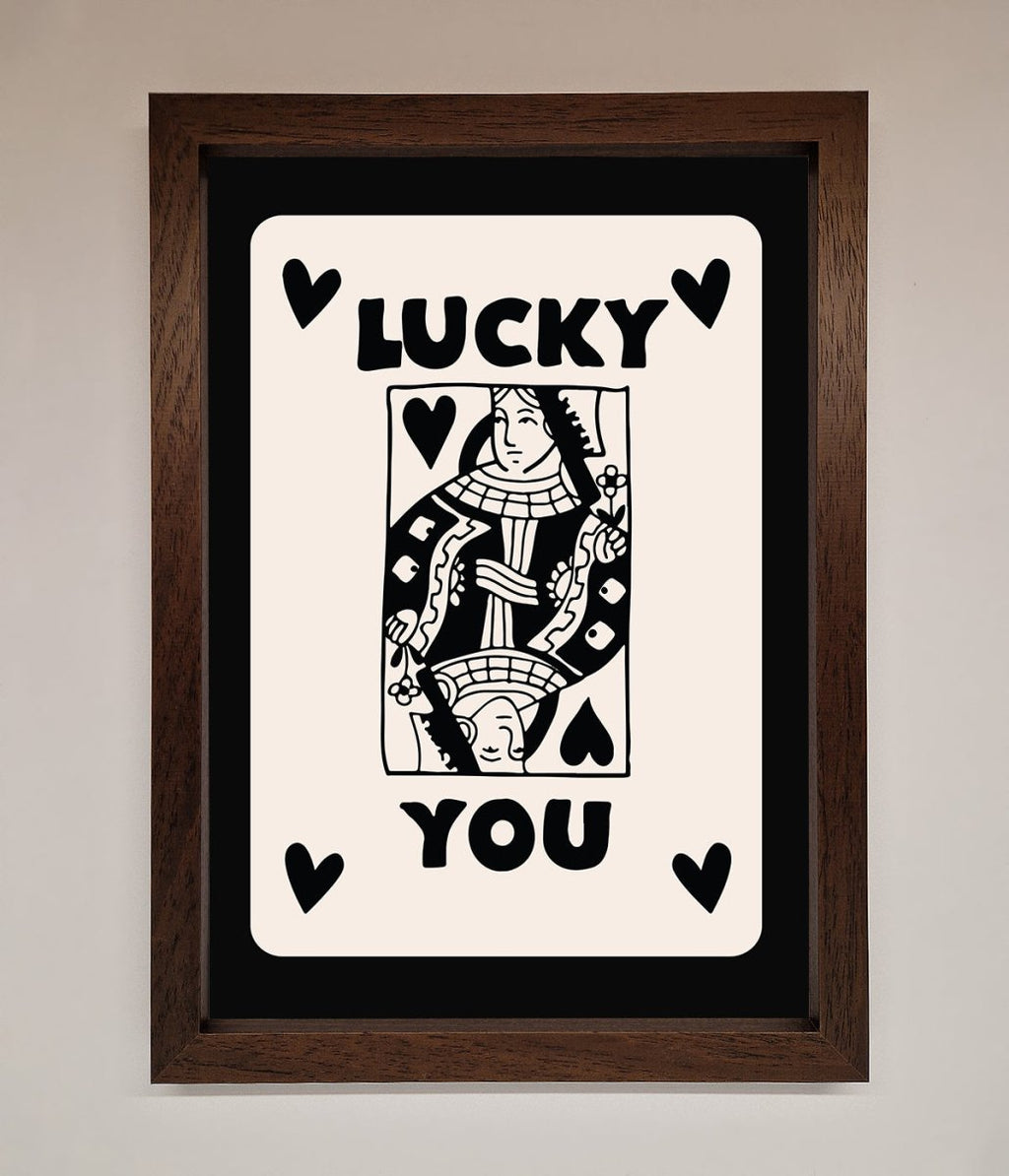 Lucky You Beige Black Framed Print