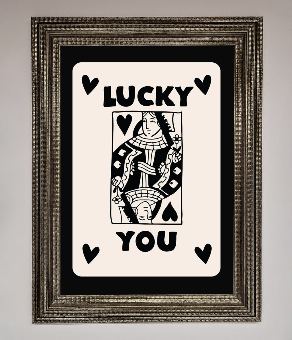Lucky You Beige Black Framed Print