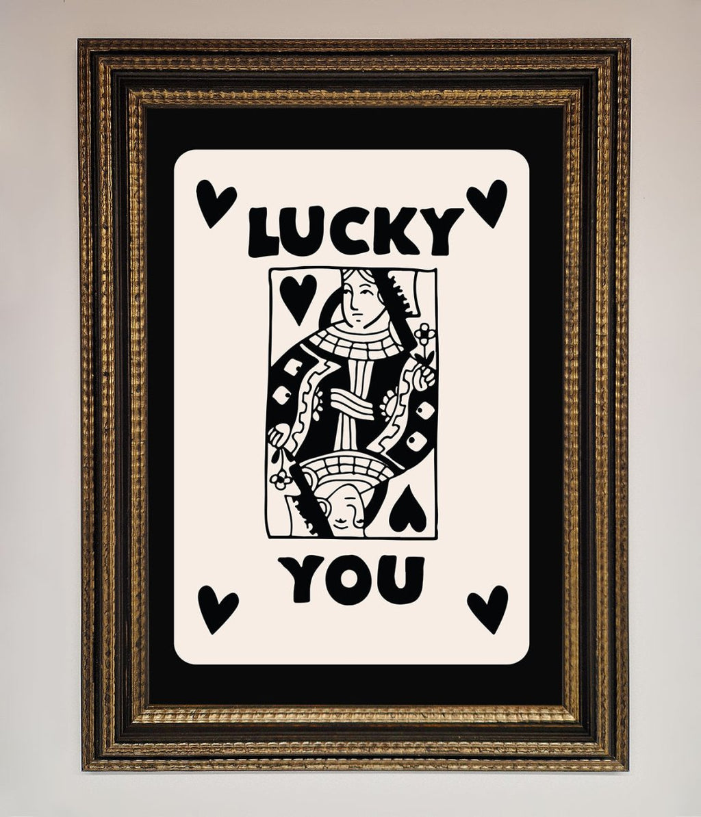 Lucky You Beige Black Framed Print