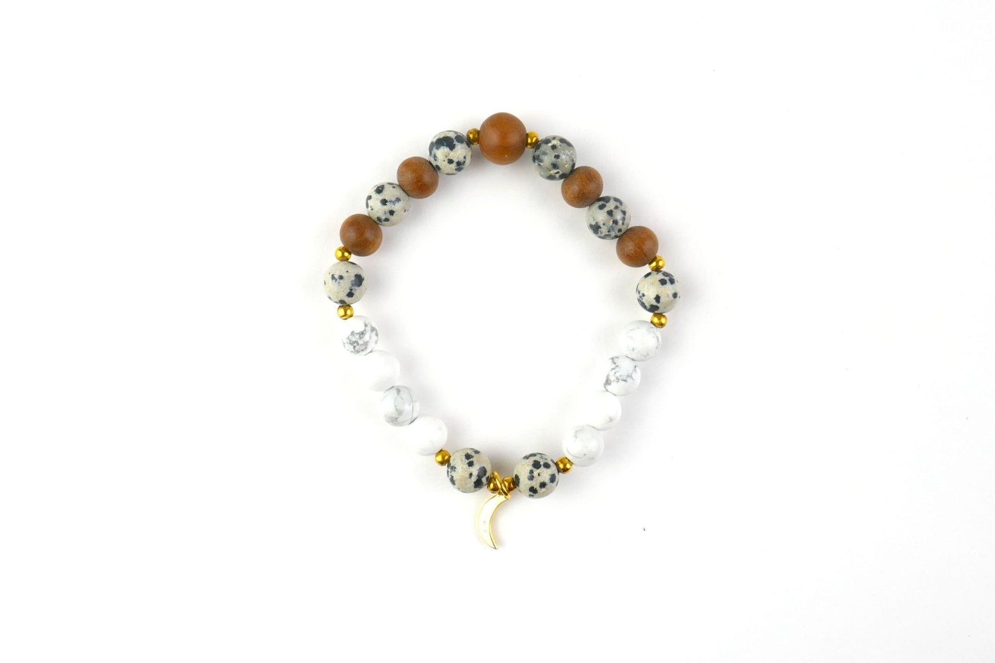 Luna Mala Bracelet with Howlite, Dalmatian Jasper and Sandalwood
