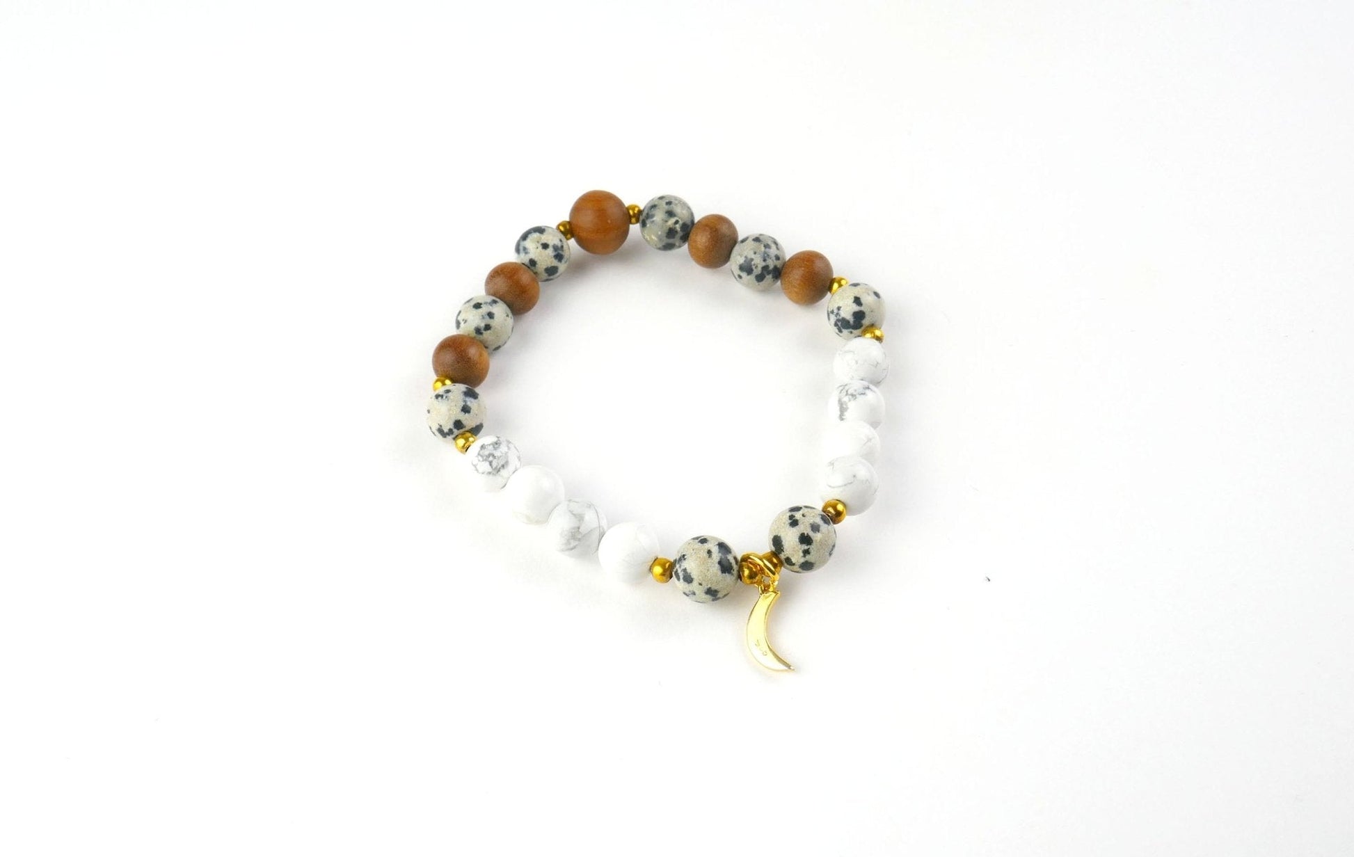 Luna Mala Bracelet with Howlite, Dalmatian Jasper and Sandalwood