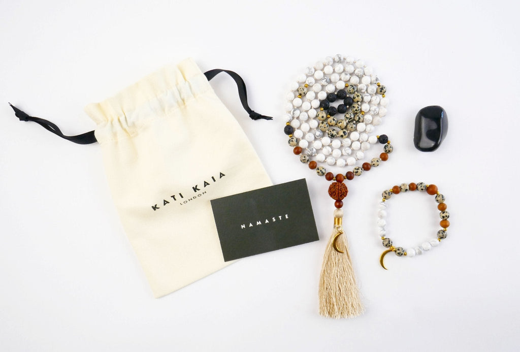 LUNA Mala Meditation Bead Set with Crystals and Sandalwood