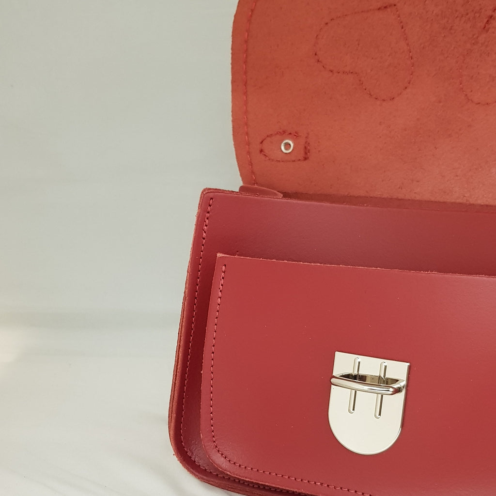 Luna Handmade Leather Bag in Red with Love Hearts