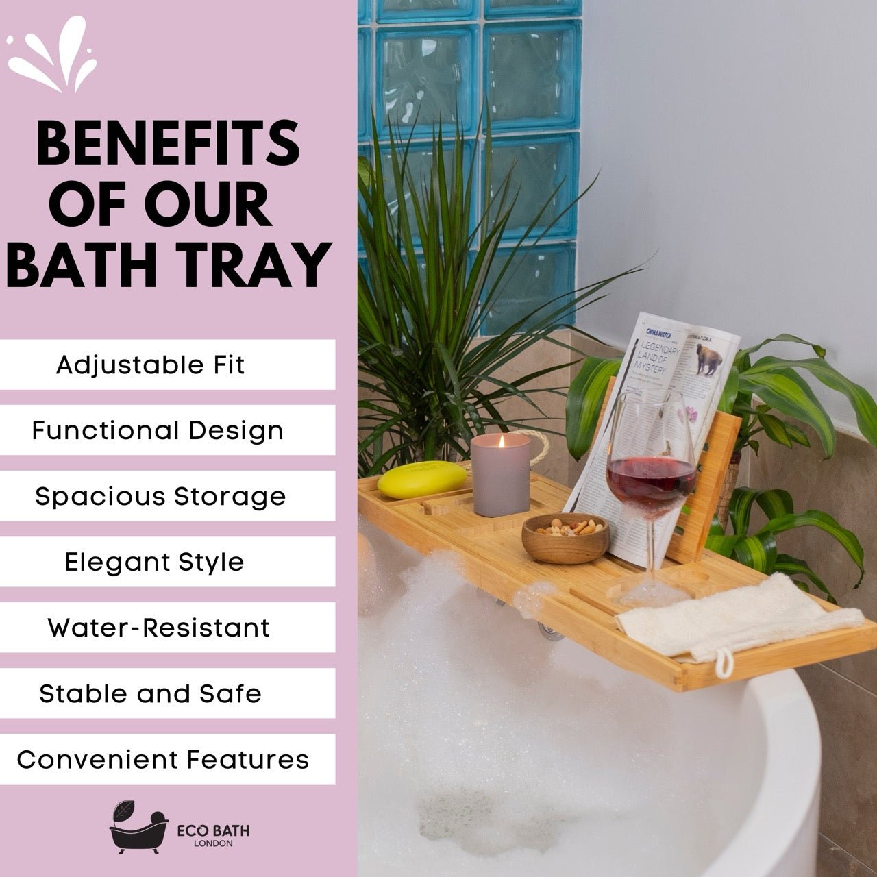Luxury Bamboo Bath Tray with Expandable Design