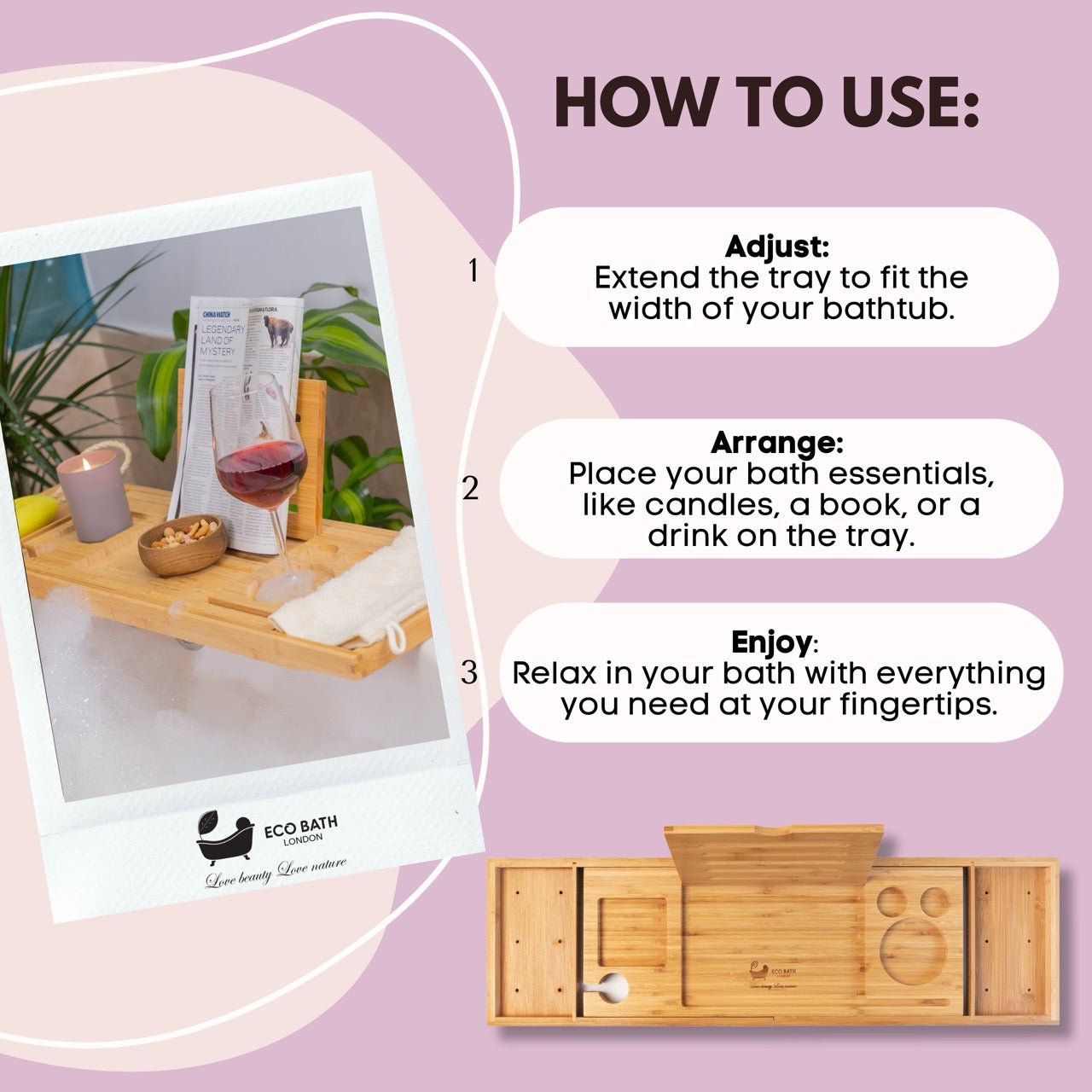 Luxury Bamboo Bath Tray with Expandable Design