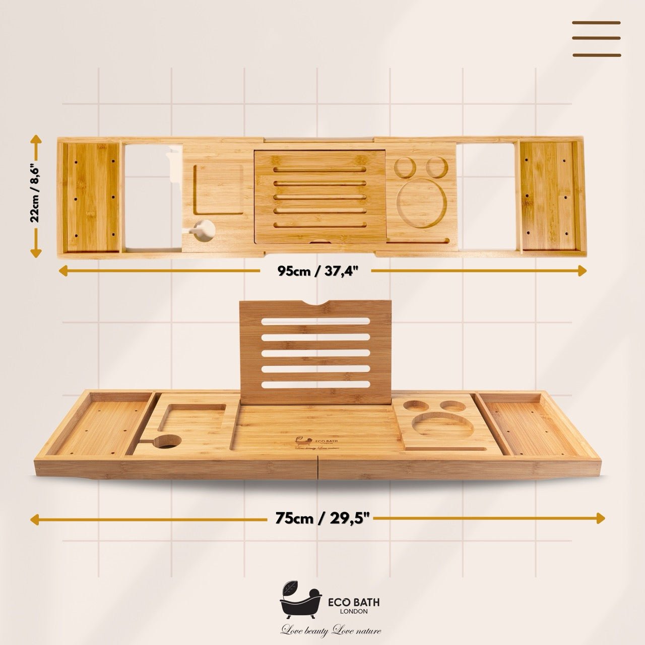 Luxury Bamboo Bath Tray with Expandable Design