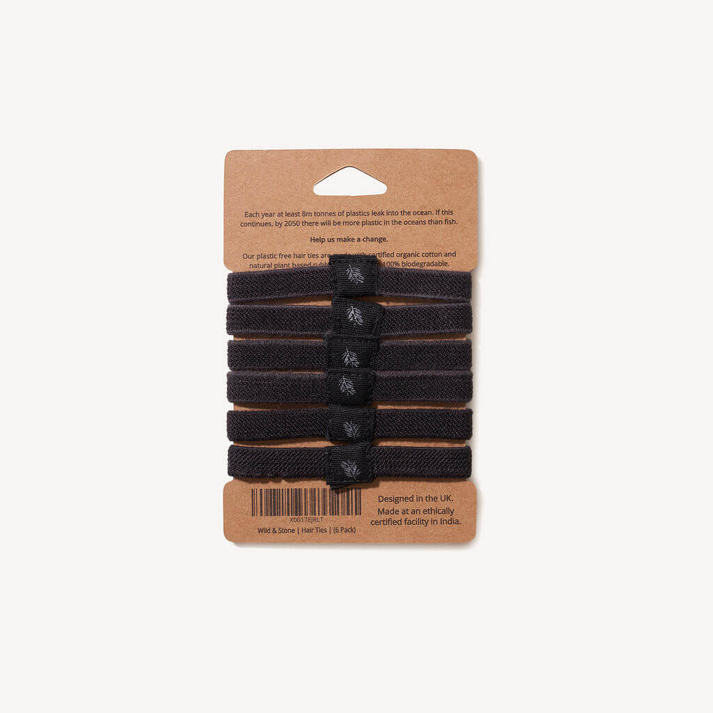 Organic Cotton Hair Ties Black 6 Pack