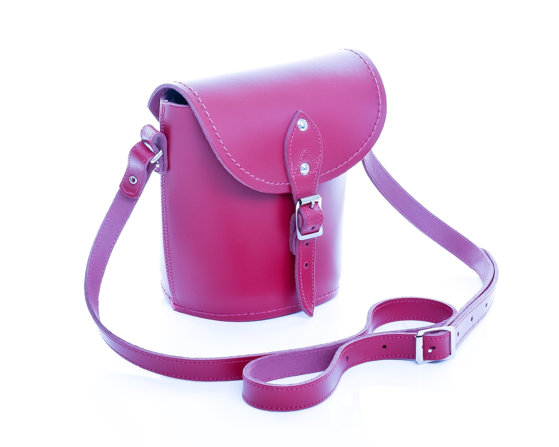 Handmade Leather Barrel Bag in Magenta