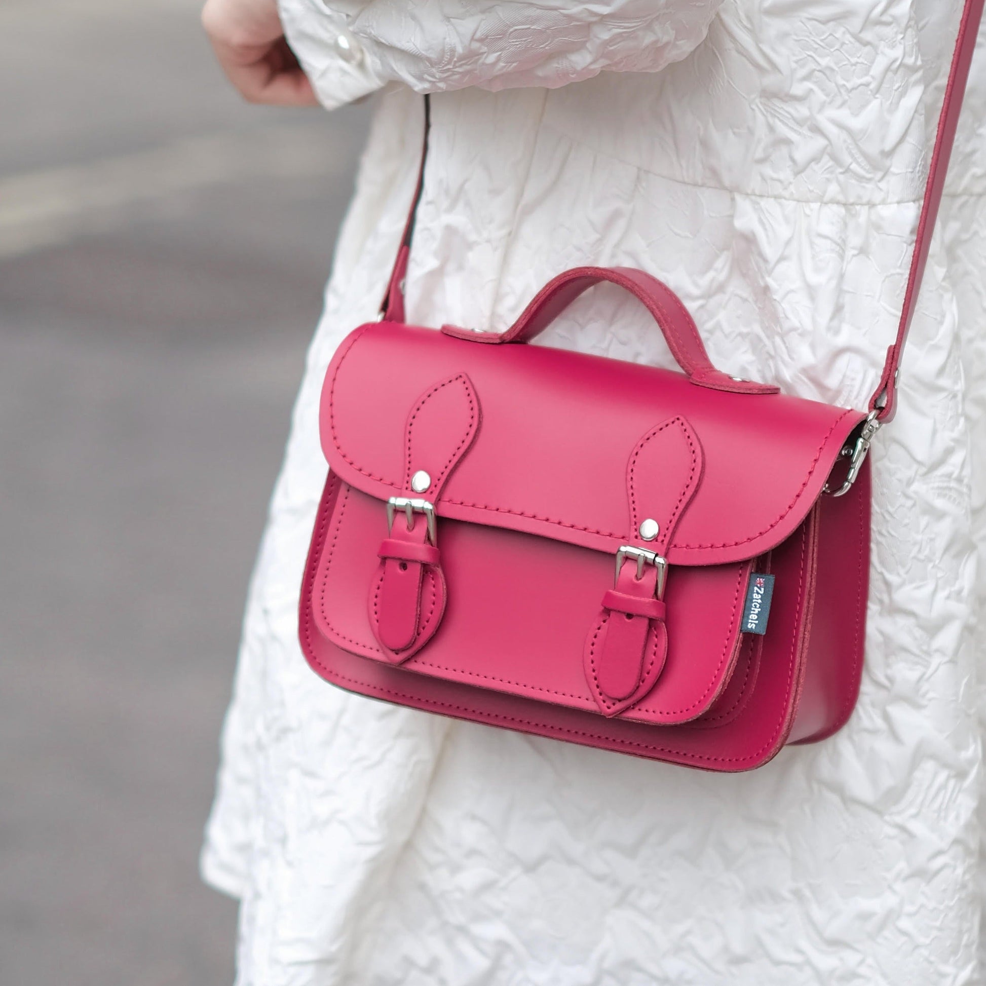 Handmade Leather Micro Satchel in Magenta