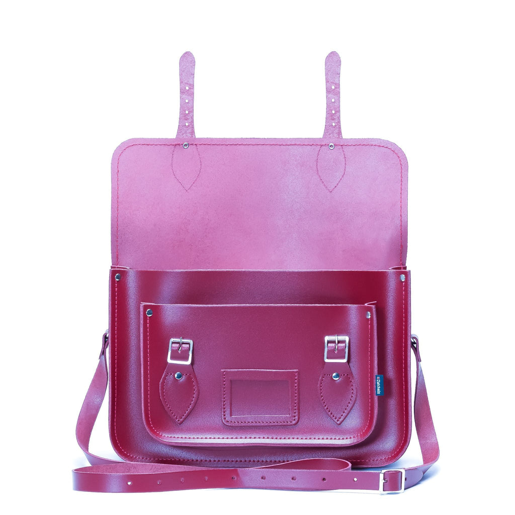 Handmade Leather Satchel in Magenta