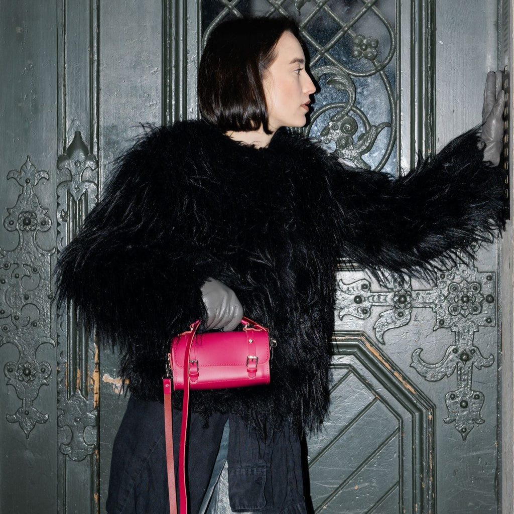 Handmade Leather Bowler Bag in Magenta