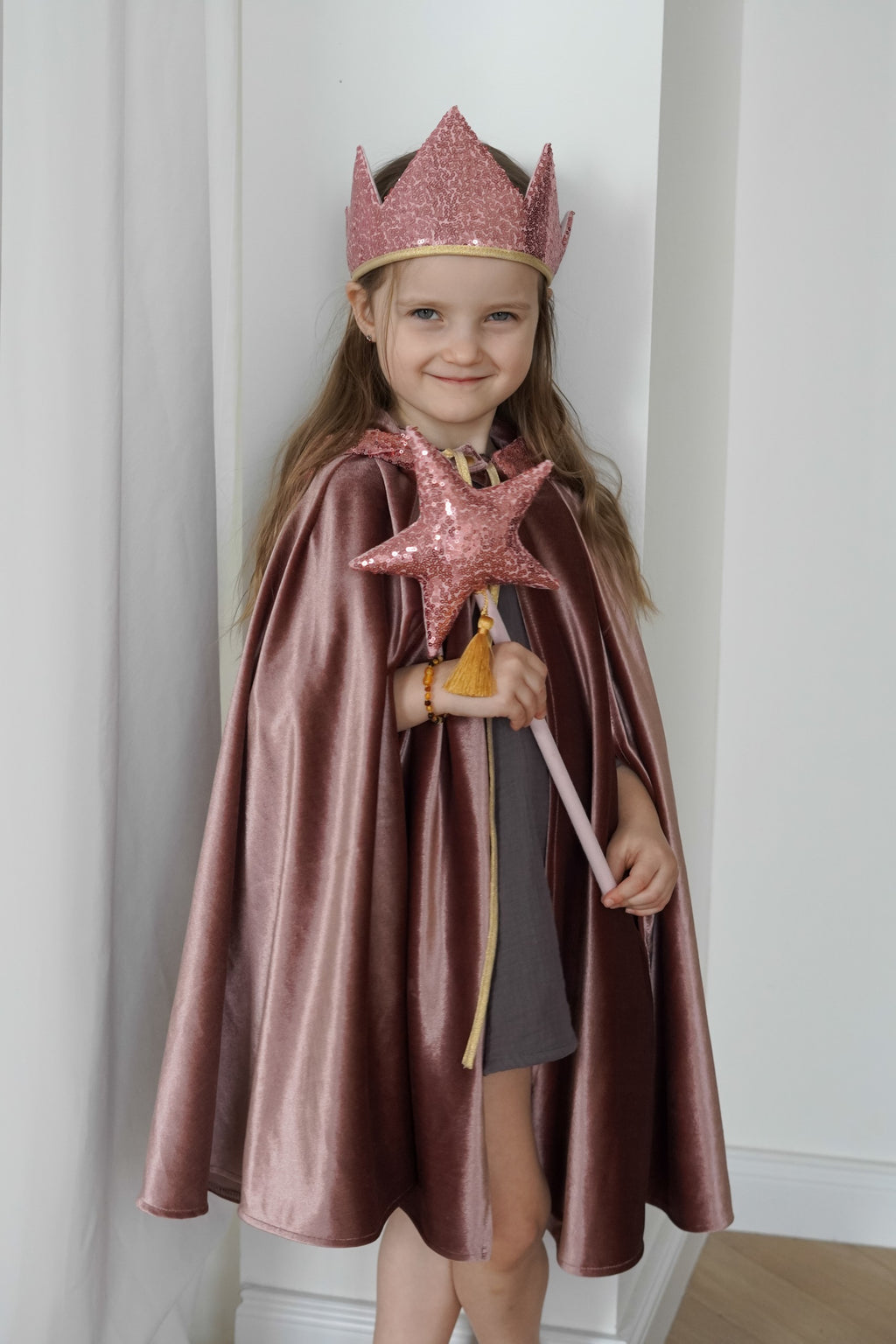 elegant cosmic pearl magic cape for kids in soft velour, a refined gift for imaginative play