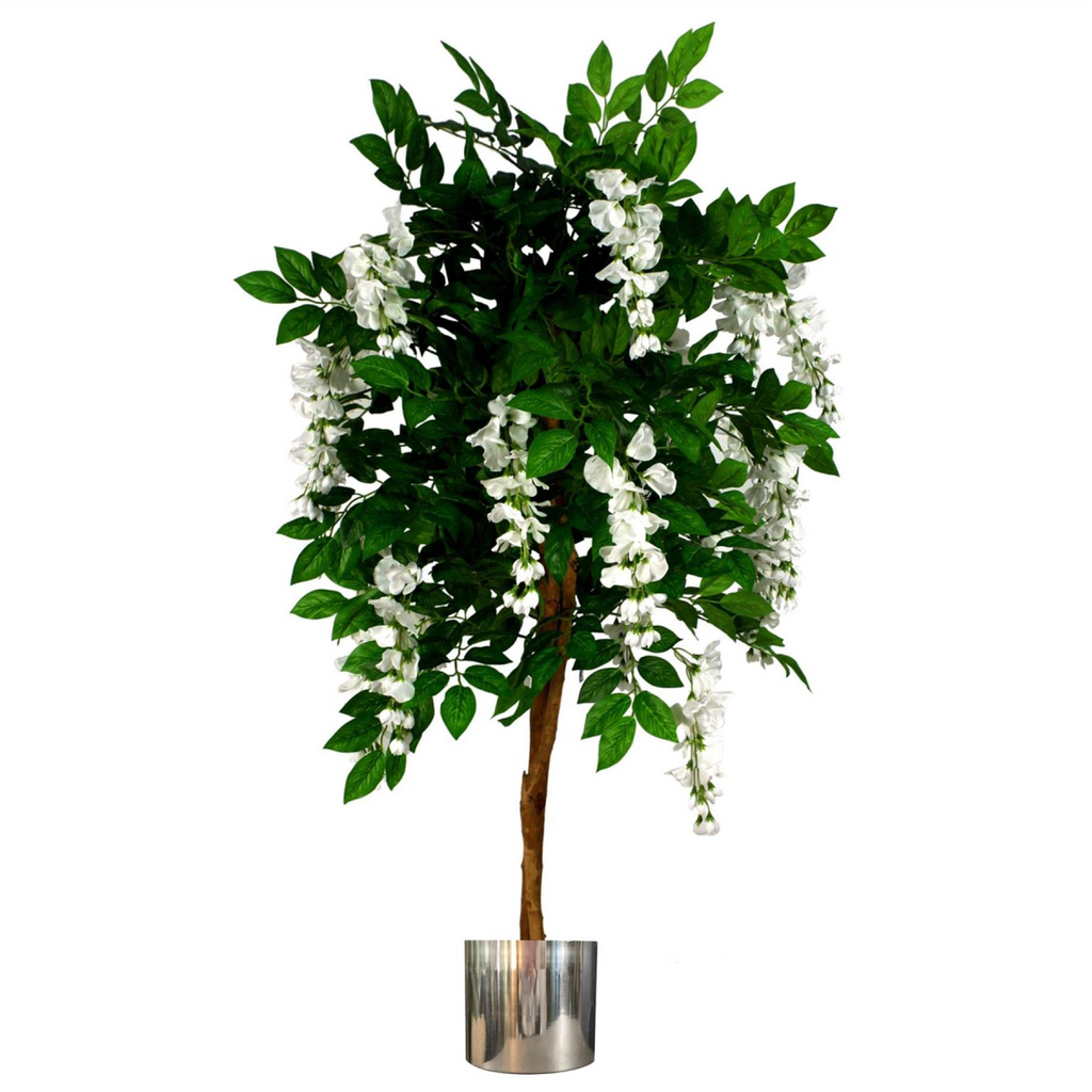 130cm Luxury White Wisteria Tree with Silver Metal Planter