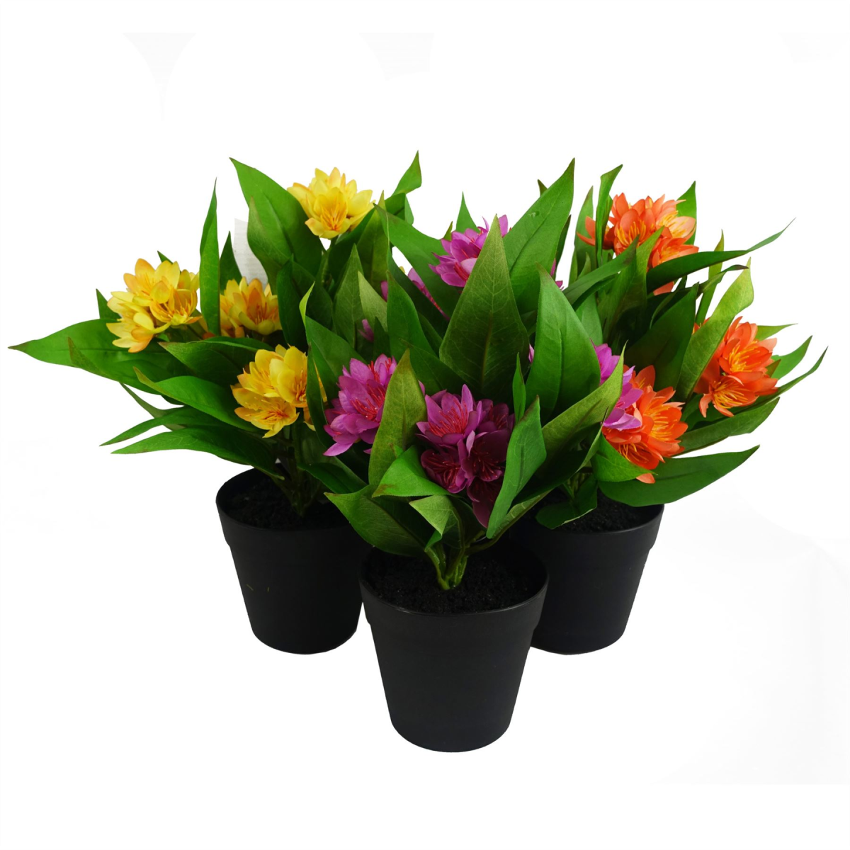 3 Pack Artificial Freesia Plants in Pink Orange and Yellow 18cm