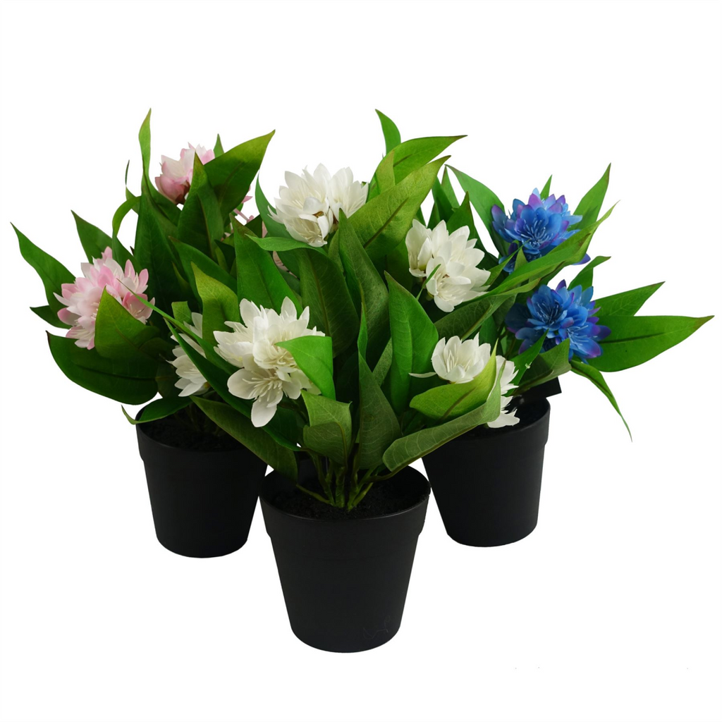 3 Pack Artificial Freesia Plants in Pink White and Blue