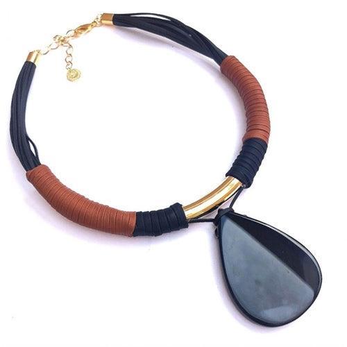 Black Drop Agate Choker Necklace with Woven Texture