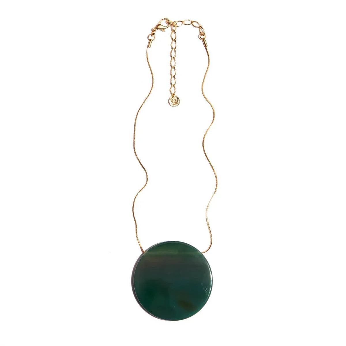 Agate Stone Disc Pendant Necklace in Gold