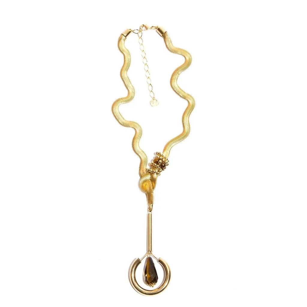 Green Jasper or Tiger's Eye Gold Plated Pendant Necklace