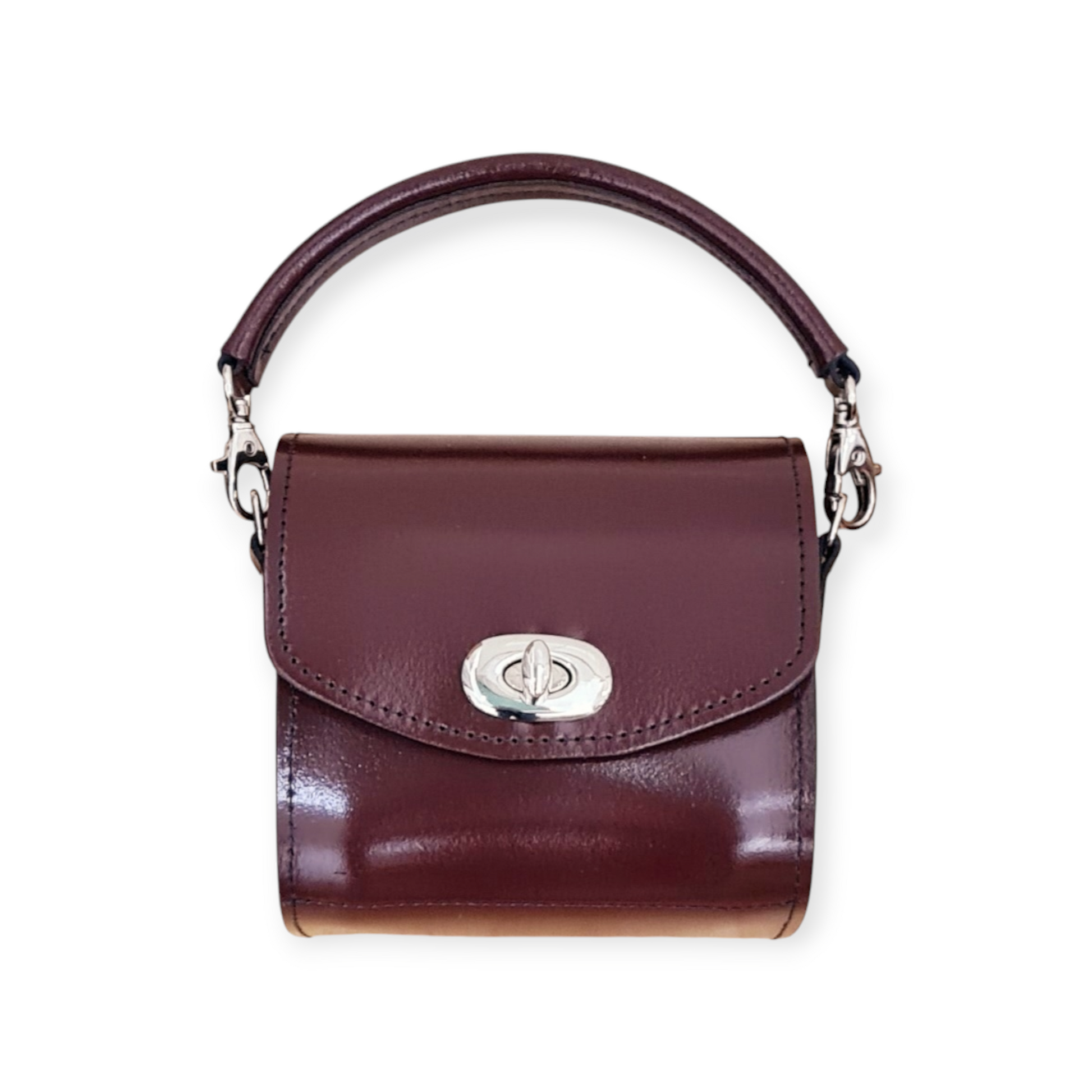 Handmade High Shine Leather Handbag in Marsala Red
