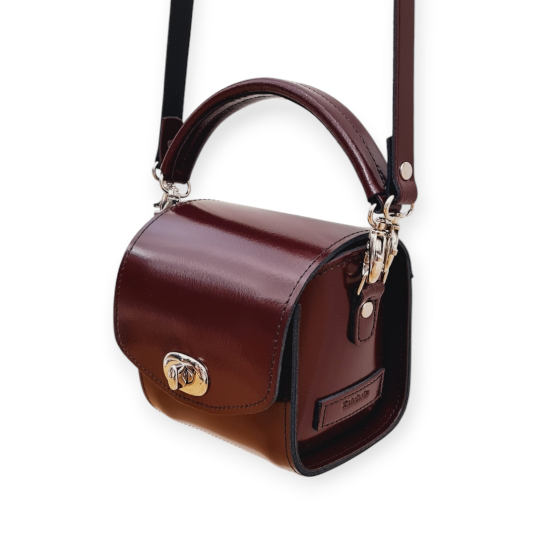 Handmade High Shine Leather Handbag in Marsala Red