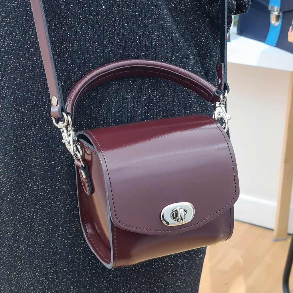 Handmade High Shine Leather Handbag in Marsala Red