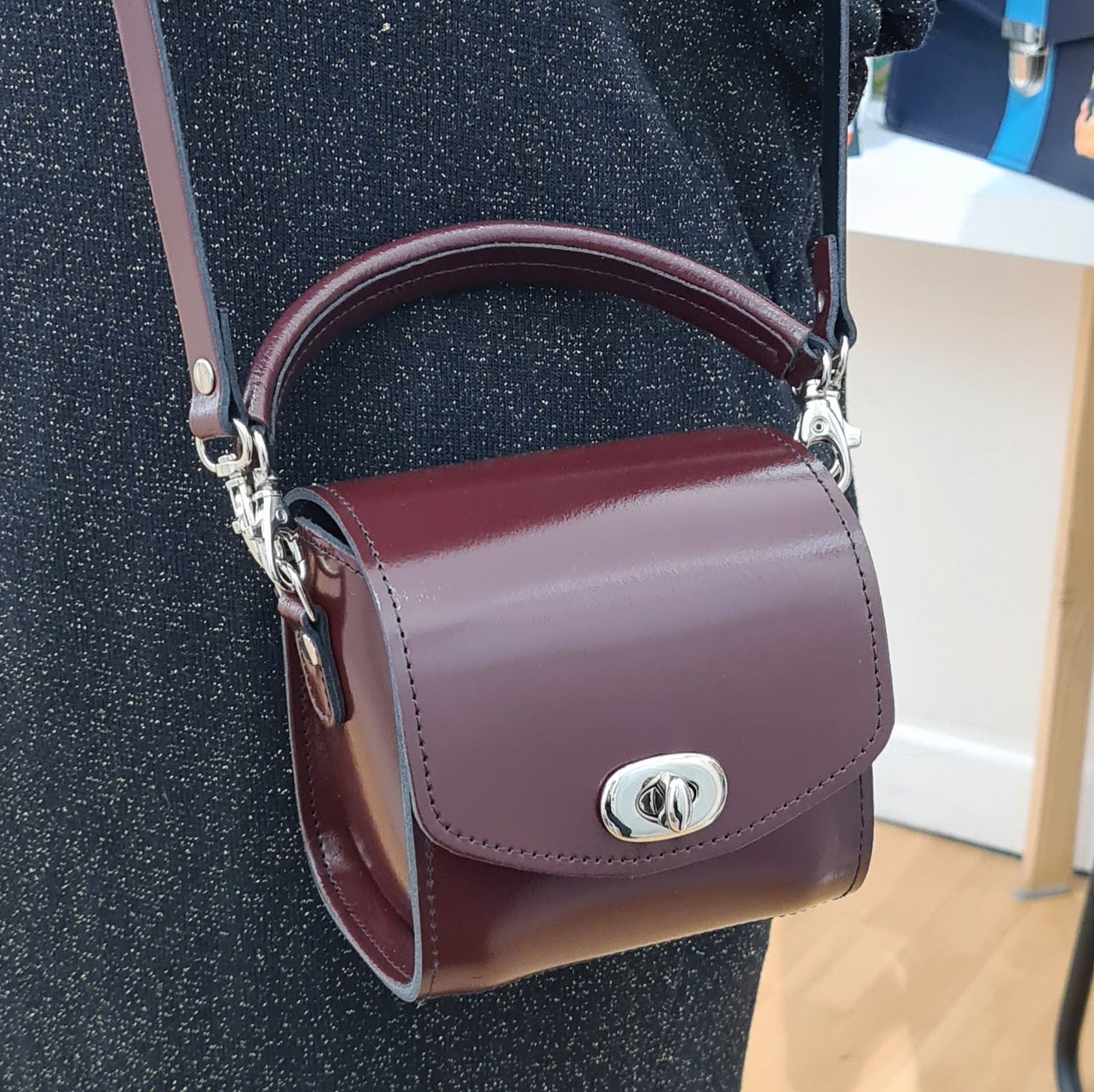 Handmade High Shine Leather Handbag in Marsala Red