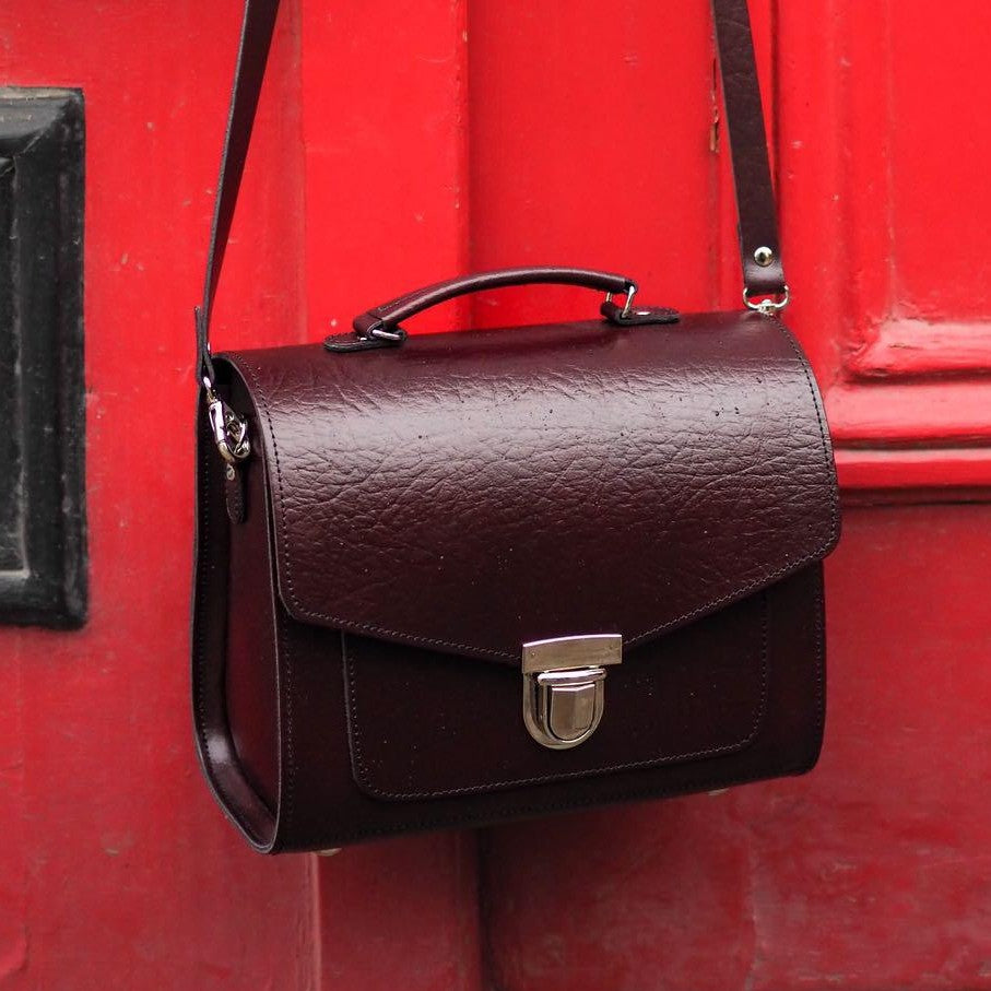 Handmade Leather Sugarcube Grande Bag in Marsala Red