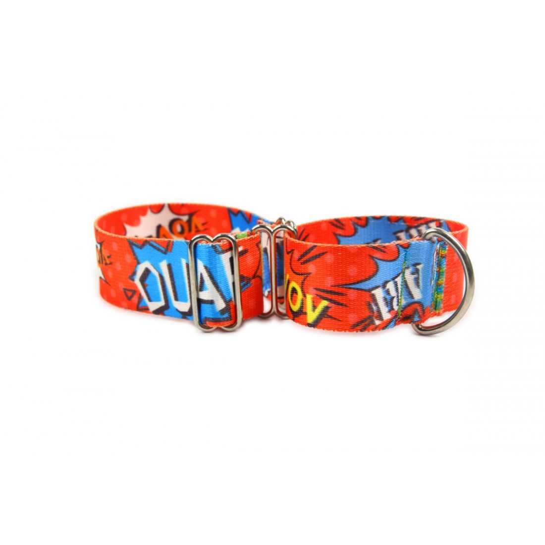 elegant red graffiti martingale dog collar on a dark background