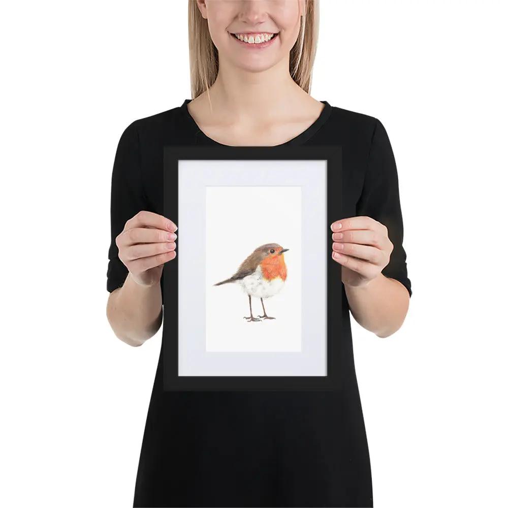 Robin Framed Print with Mat A4 Wildlife Wall Art