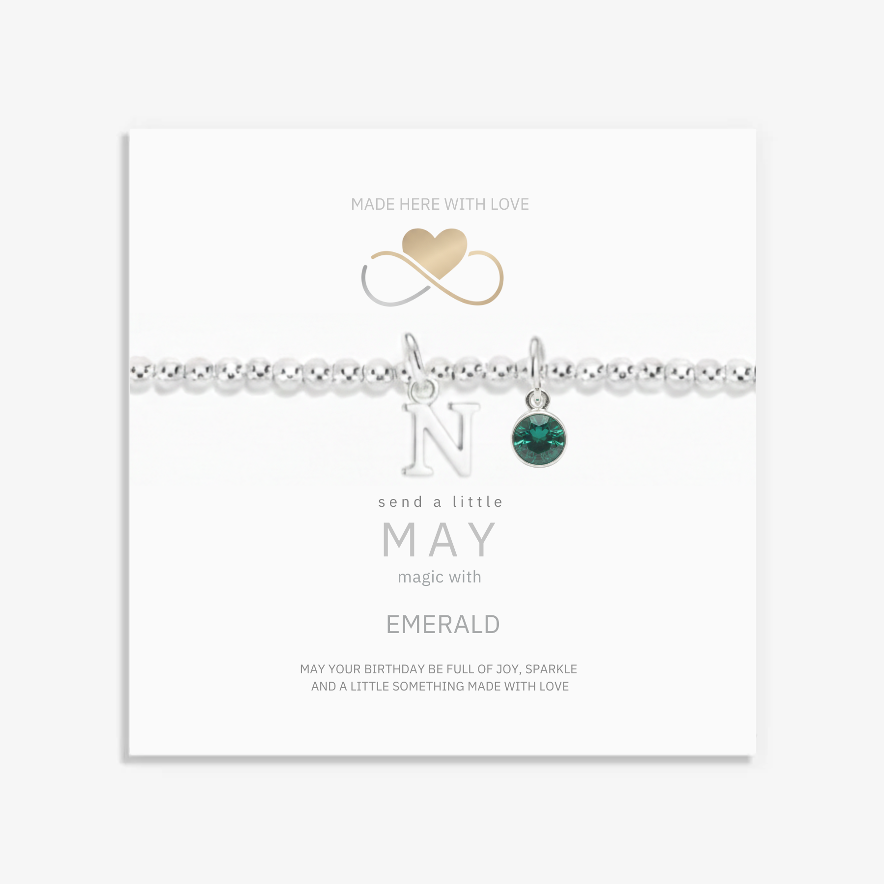 Personalised May Birthday Initial Letter and Birthstone Bracelet