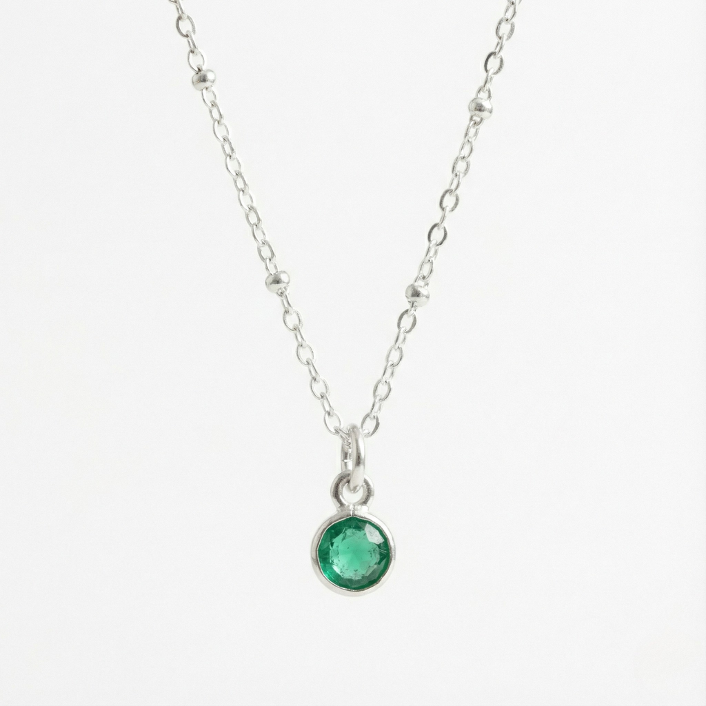 Emerald May Birthstone Necklace in Sterling Silver