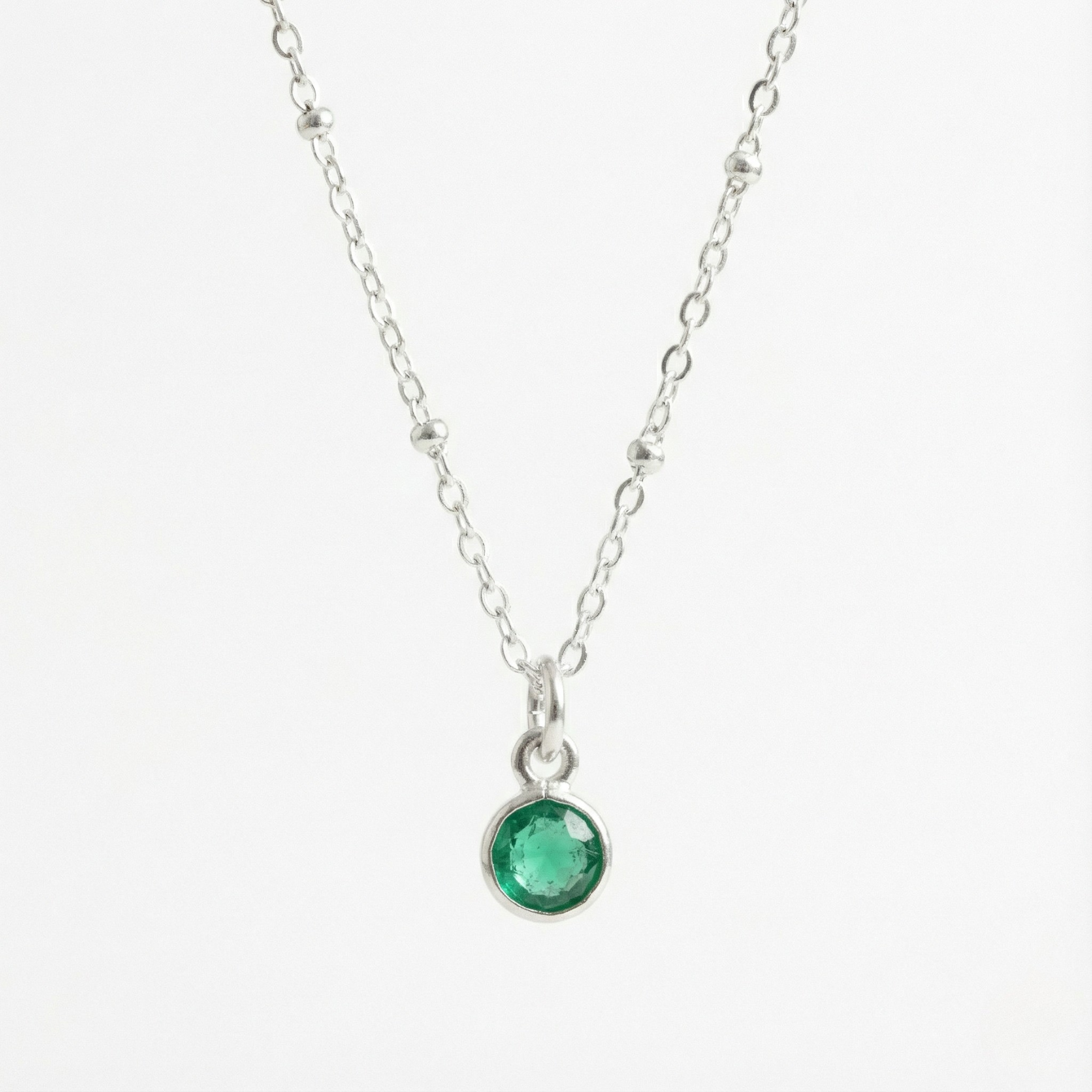 Emerald May Birthstone Necklace in Sterling Silver